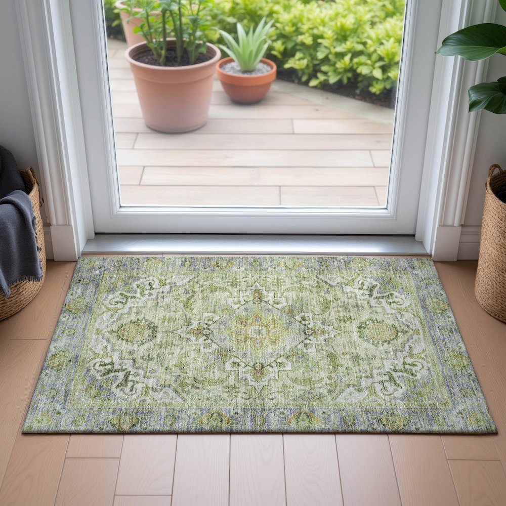 Machine Washable Indoor/Outdoor Chantille ACN2163 Green 1'8" x 2'6" Rug. Picture 5