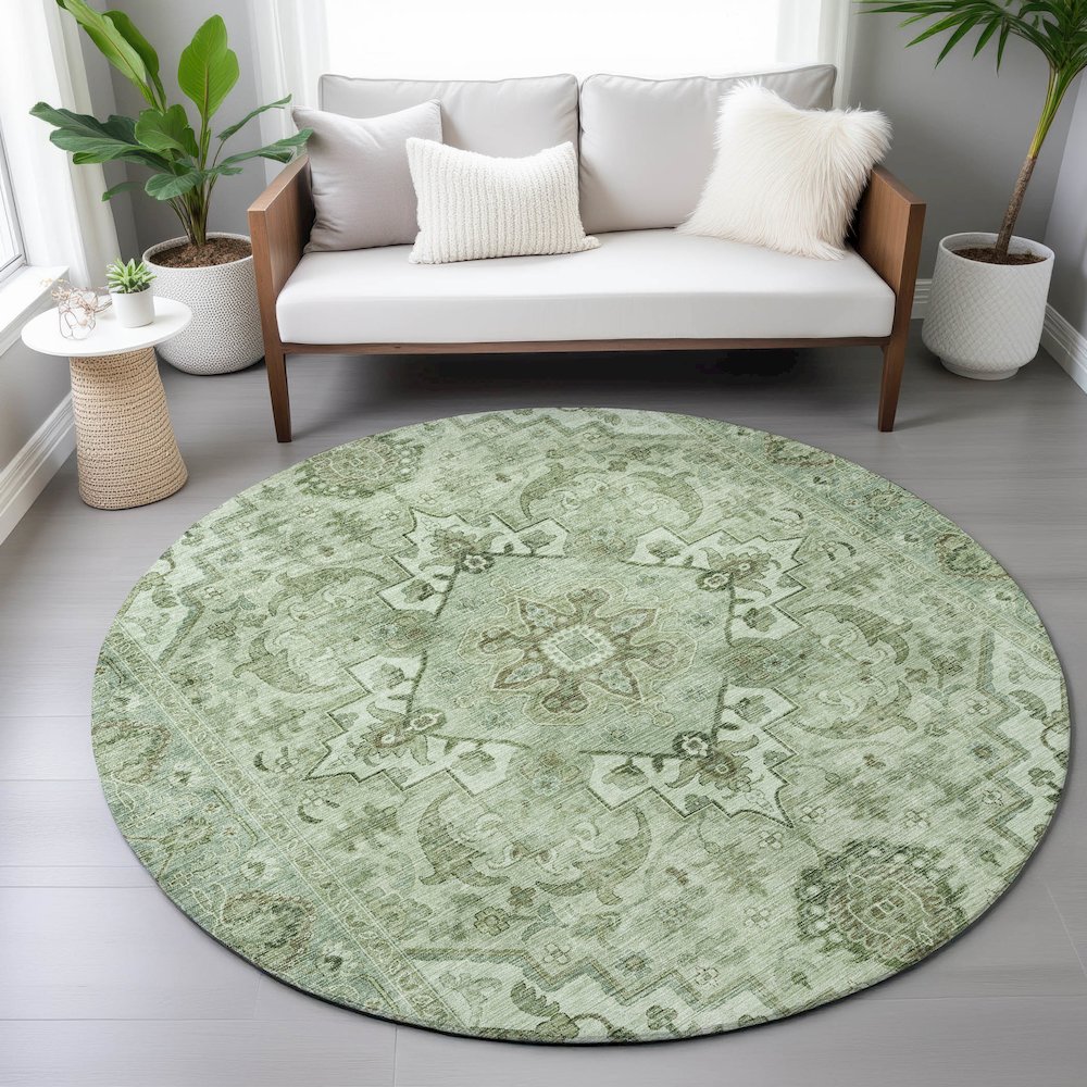 Machine Washable Indoor/Outdoor Chantille ACN2164 Aloe 8' x 8' Round Rug. Picture 5