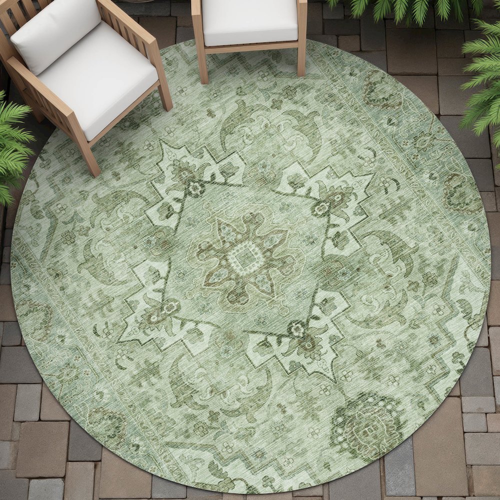 Machine Washable Indoor/Outdoor Chantille ACN2164 Aloe 8' x 8' Round Rug. Picture 6
