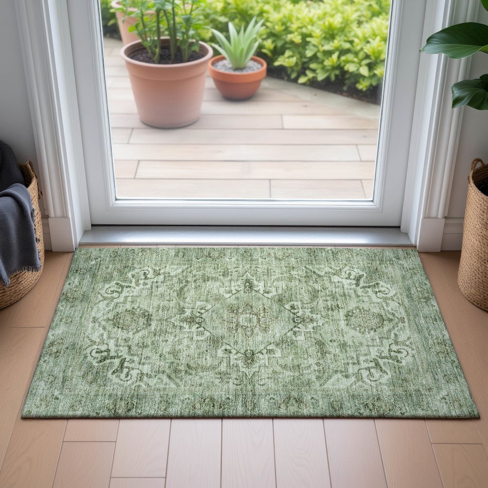 Machine Washable Indoor/Outdoor Chantille ACN2164 Aloe 1'8" x 2'6" Rug. Picture 5