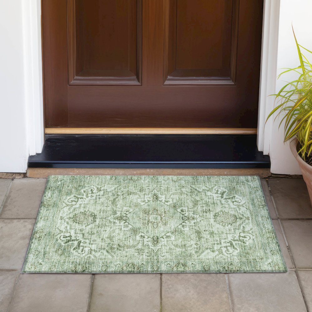 Machine Washable Indoor/Outdoor Chantille ACN2164 Aloe 1'8" x 2'6" Rug. Picture 6