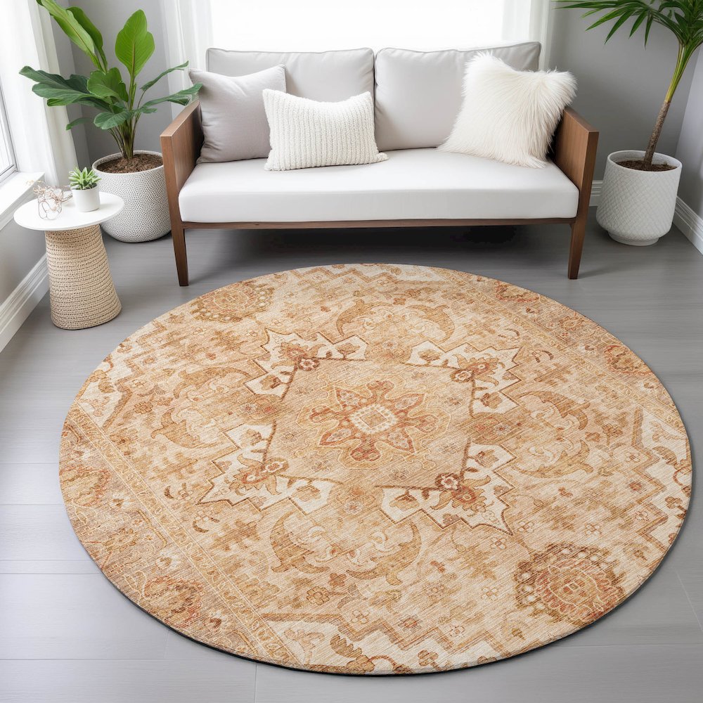 Machine Washable Indoor/Outdoor Chantille ACN2164 Copper 8' x 8' Round Rug. Picture 5