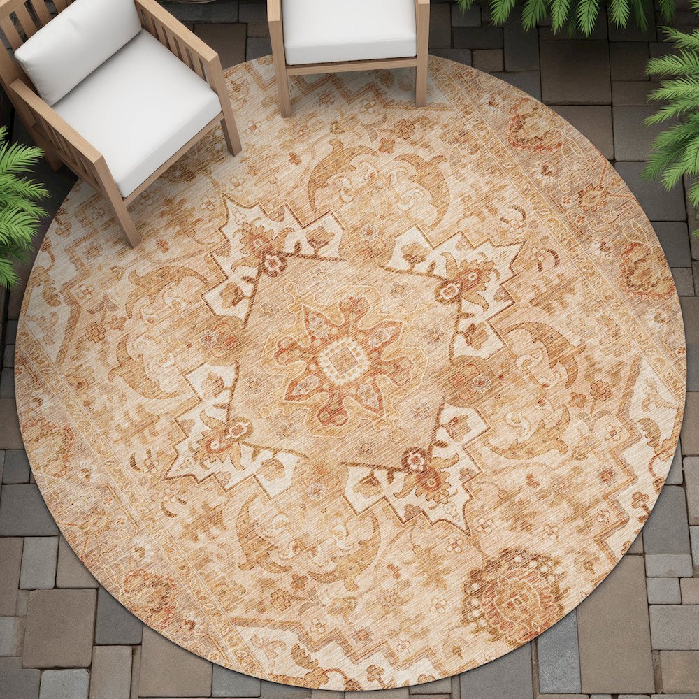 Machine Washable Indoor/Outdoor Chantille ACN2164 Copper 8' x 8' Round Rug. Picture 6