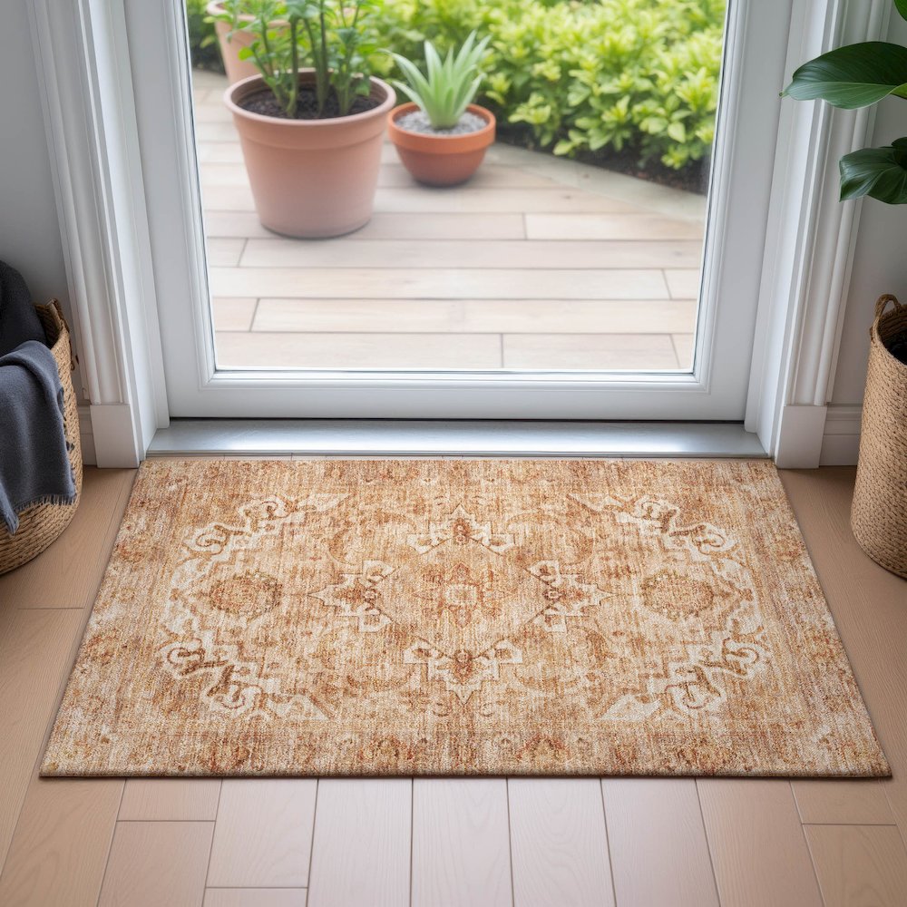 Machine Washable Indoor/Outdoor Chantille ACN2164 Copper 1'8" x 2'6" Rug. Picture 5