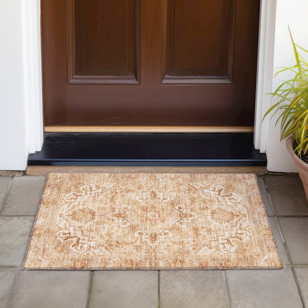 Machine Washable Indoor/Outdoor Chantille ACN2164 Copper 1'8" x 2'6" Rug. Picture 6
