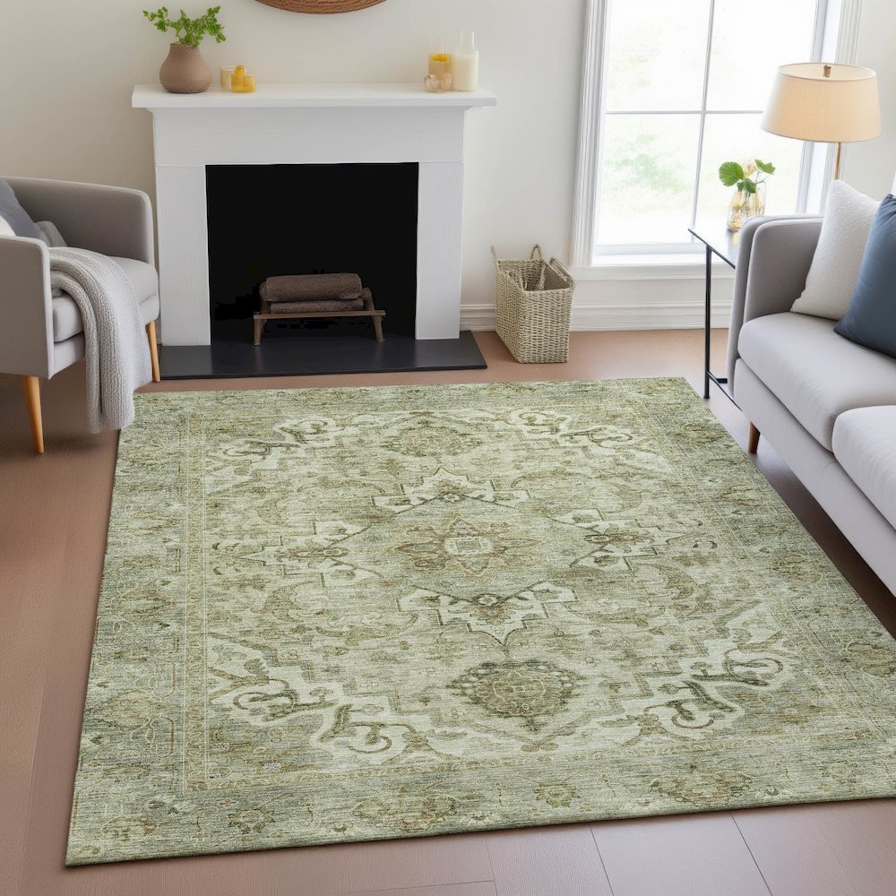 Machine Washable Indoor/Outdoor Chantille ACN2164 Sage 2'6" x 3'10" Rug. Picture 5
