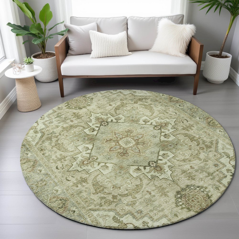 Machine Washable Indoor/Outdoor Chantille ACN2164 Sage 8' x 8' Round Rug. Picture 5
