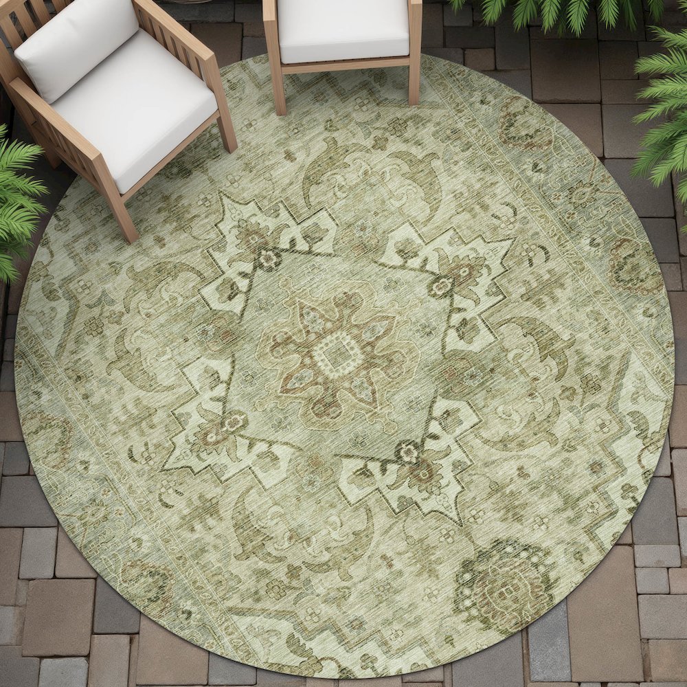 Machine Washable Indoor/Outdoor Chantille ACN2164 Sage 8' x 8' Round Rug. Picture 6