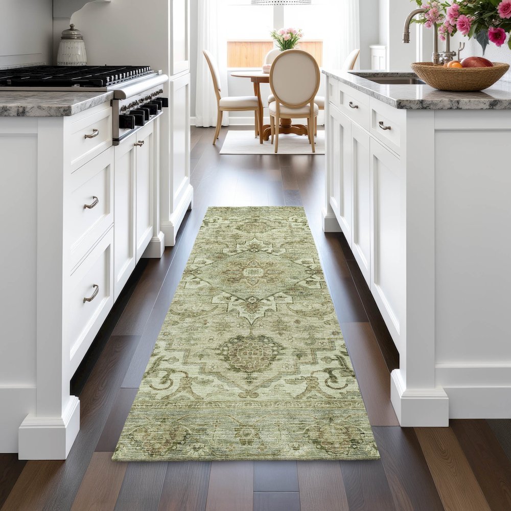 Machine Washable Indoor/Outdoor Chantille ACN2164 Sage 2'3" x 7'6" Runner Rug. Picture 5