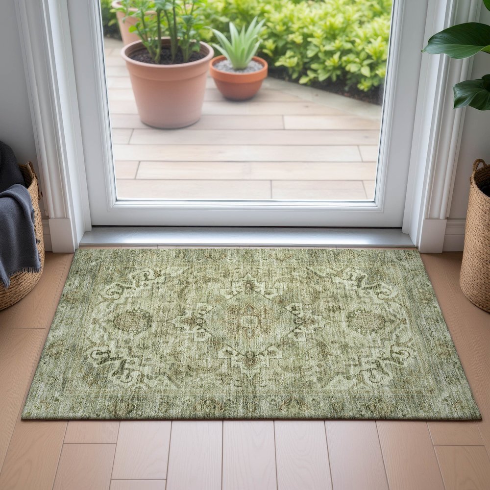 Machine Washable Indoor/Outdoor Chantille ACN2164 Sage 1'8" x 2'6" Rug. Picture 5