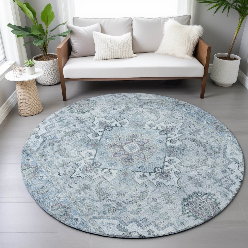 Machine Washable Indoor/Outdoor Chantille ACN2164 Sky 8' x 8' Round Rug. Picture 5