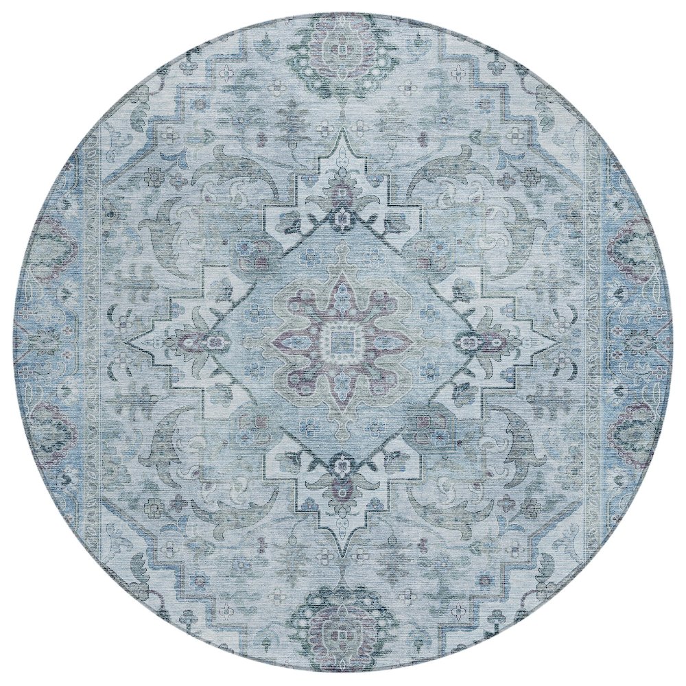 Machine Washable Indoor/Outdoor Chantille ACN2164 Sky 8' x 8' Round Rug. Picture 1