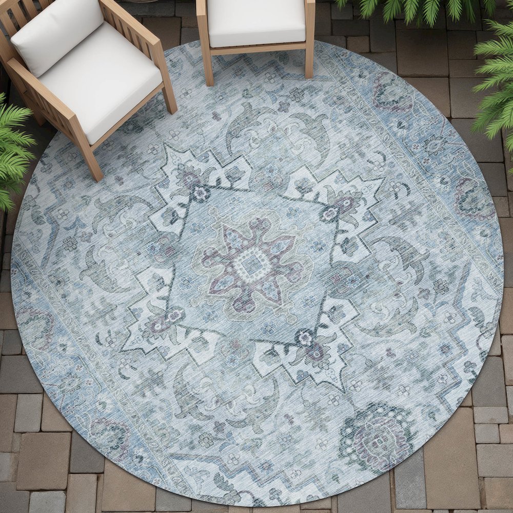 Machine Washable Indoor/Outdoor Chantille ACN2164 Sky 8' x 8' Round Rug. Picture 6