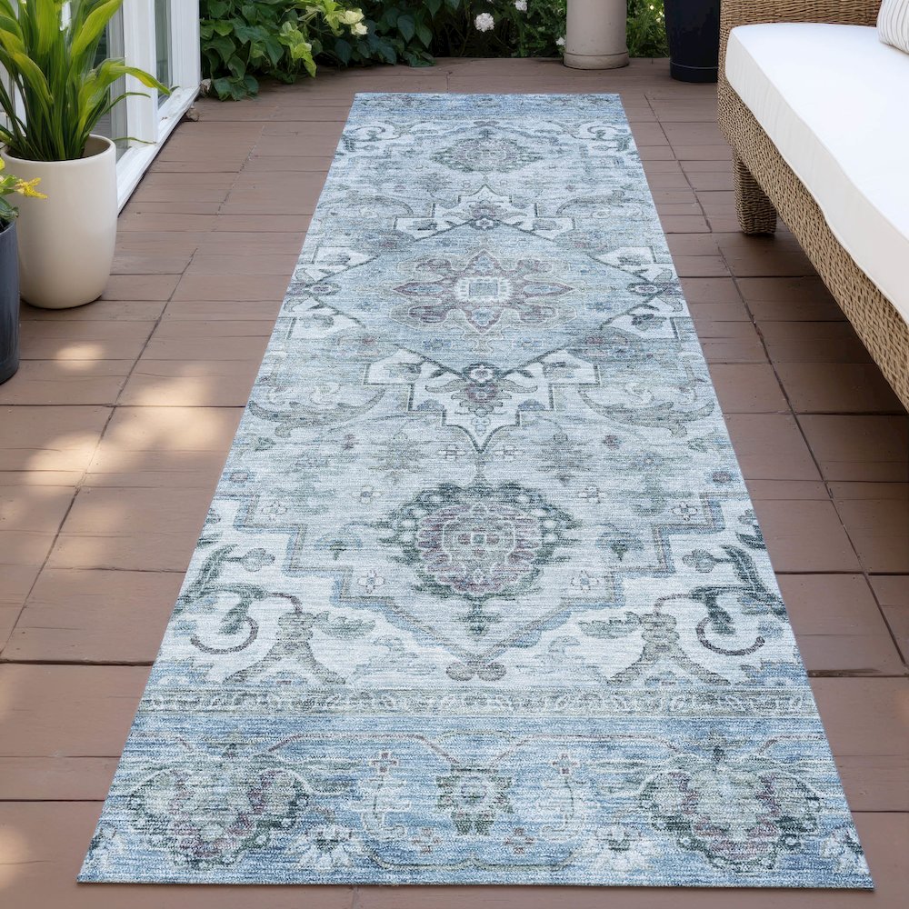 Machine Washable Indoor/Outdoor Chantille ACN2164 Sky 2'3" x 7'6" Runner Rug. Picture 6