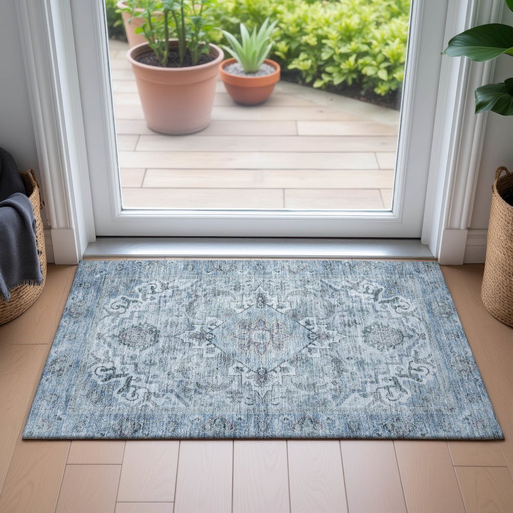 Machine Washable Indoor/Outdoor Chantille ACN2164 Sky 1'8" x 2'6" Rug. Picture 5