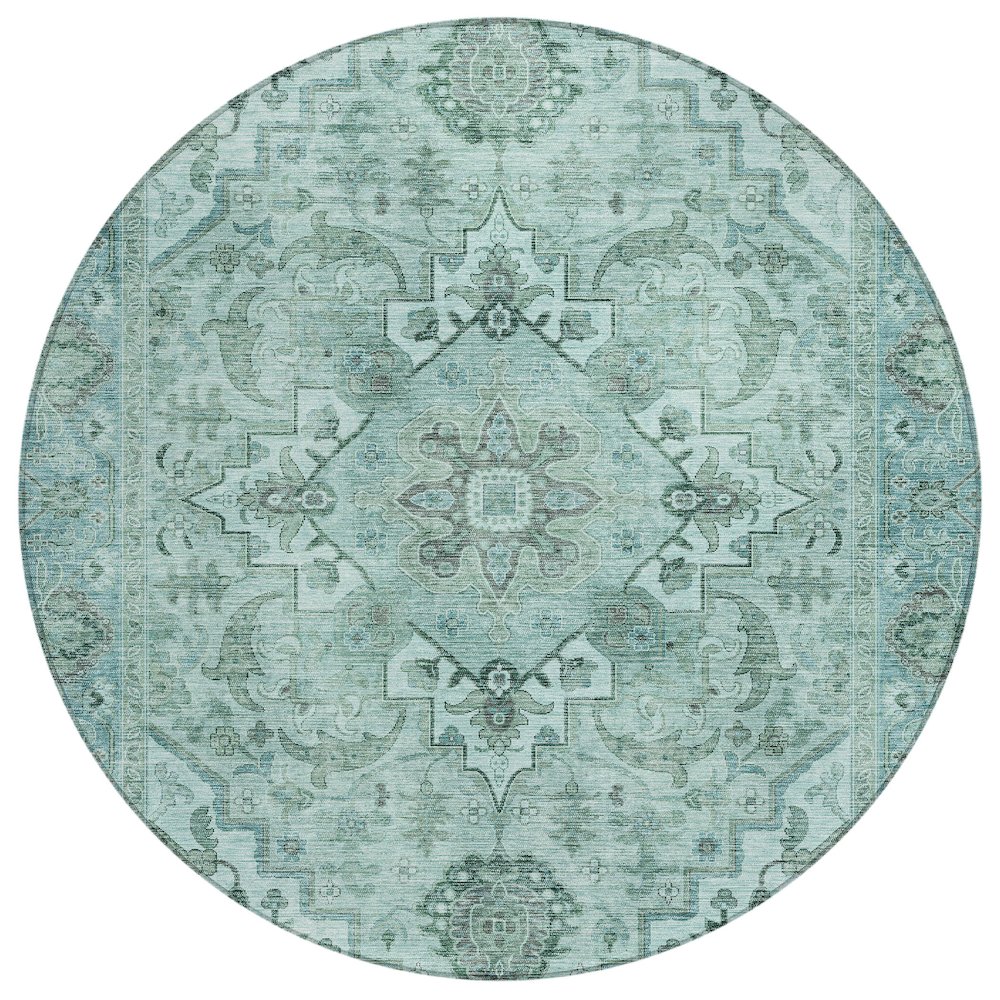 Machine Washable Indoor/Outdoor Chantille ACN2164 Teal 8' x 8' Round Rug. Picture 1