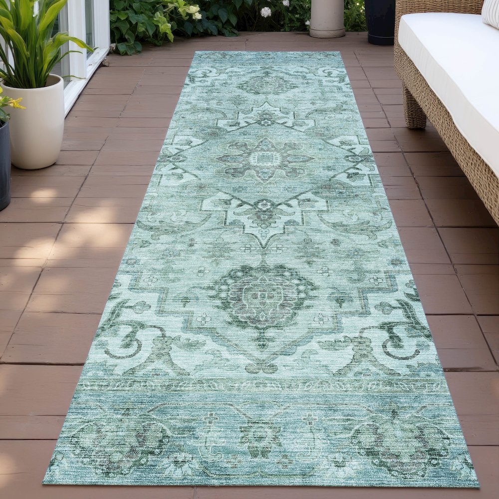 Machine Washable Indoor/Outdoor Chantille ACN2164 Teal 2'3" x 7'6" Runner Rug. Picture 6