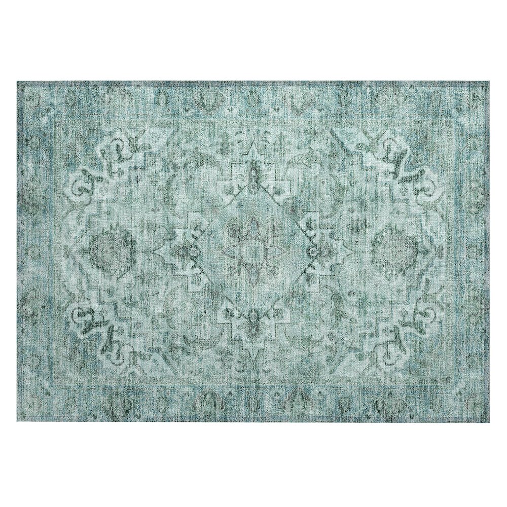 Machine Washable Indoor/Outdoor Chantille ACN2164 Teal 1'8" x 2'6" Rug. Picture 1