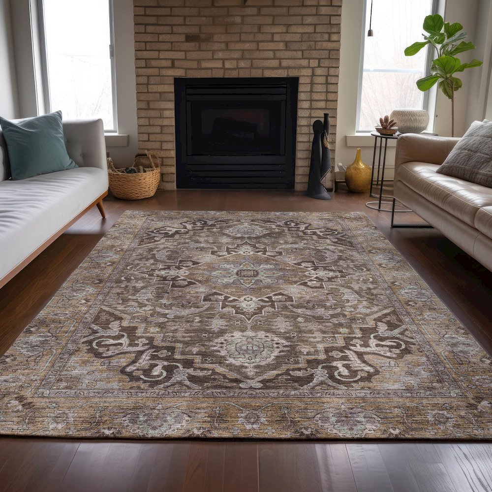 Machine Washable Indoor/Outdoor Chantille ACN2165 Brown 2'6" x 3'10" Rug. Picture 6