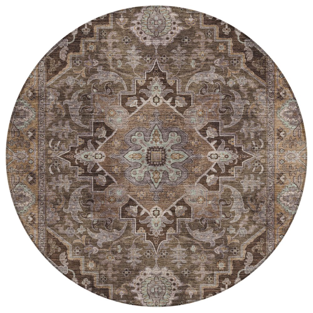 Machine Washable Indoor/Outdoor Chantille ACN2165 Brown 8' x 8' Round Rug. Picture 1