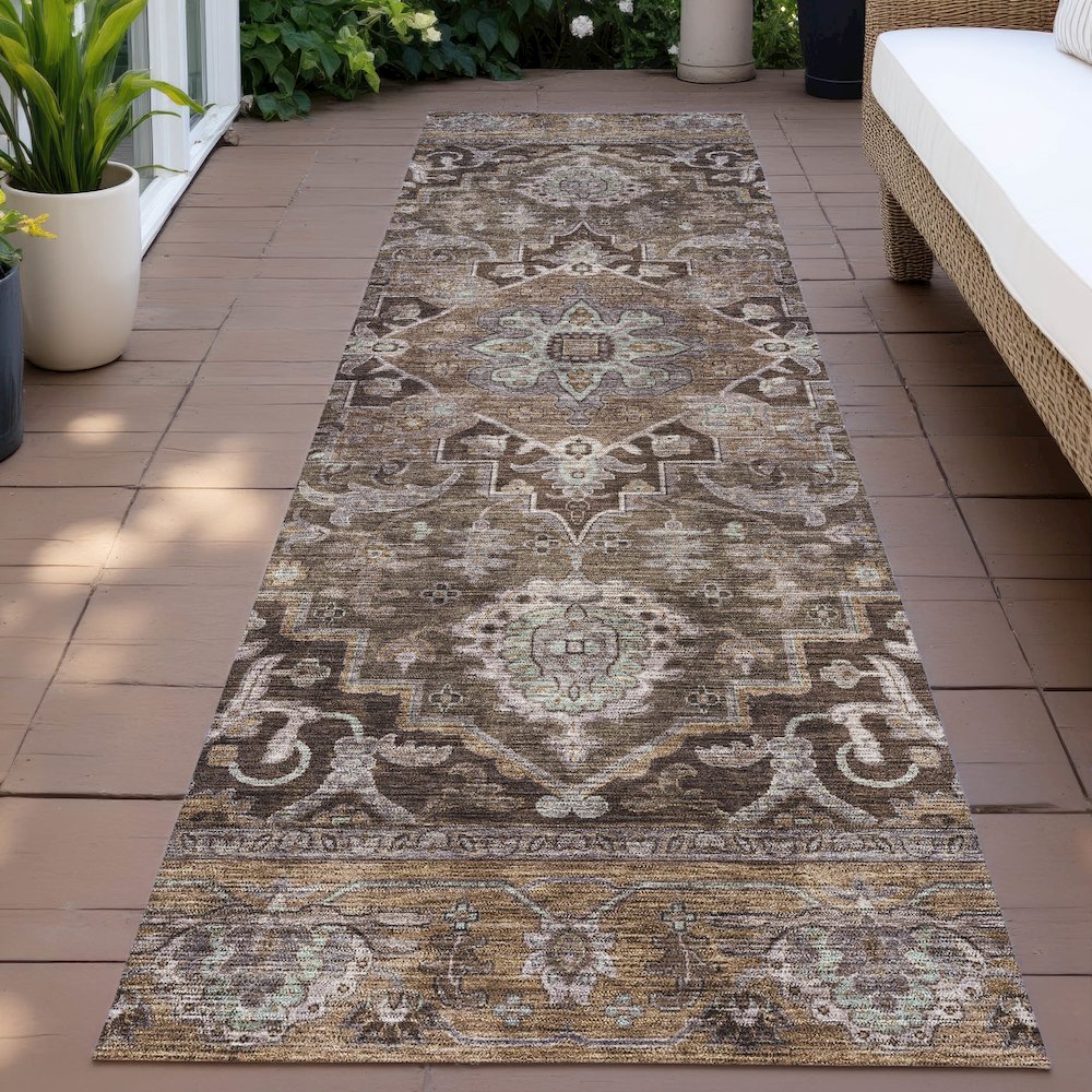 Machine Washable Indoor/Outdoor Chantille ACN2165 Brown 2'3" x 7'6" Runner Rug. Picture 6