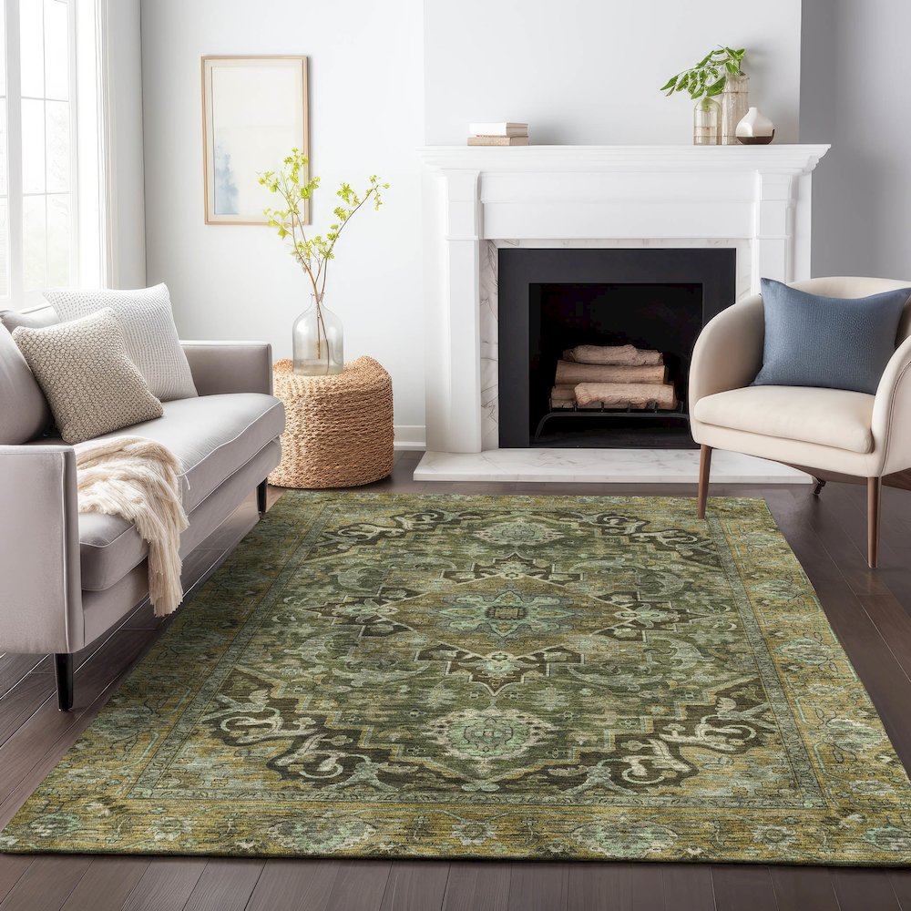 Machine Washable Indoor/Outdoor Chantille ACN2165 Olive 2'6" x 3'10" Rug. Picture 6