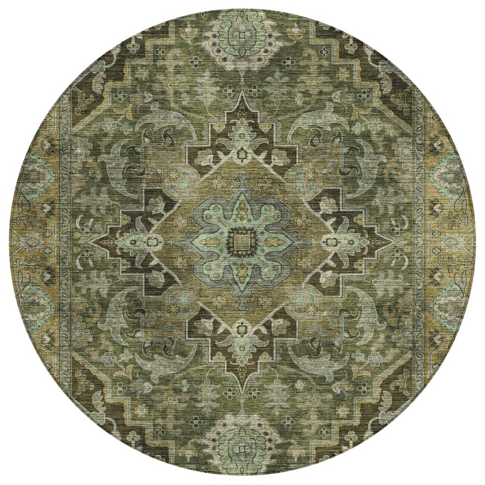 Machine Washable Indoor/Outdoor Chantille ACN2165 Olive 8' x 8' Round Rug. Picture 1