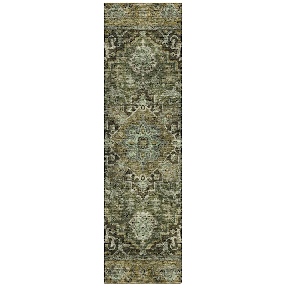 Machine Washable Indoor/Outdoor Chantille ACN2165 Olive 2'3" x 7'6" Runner Rug. Picture 1