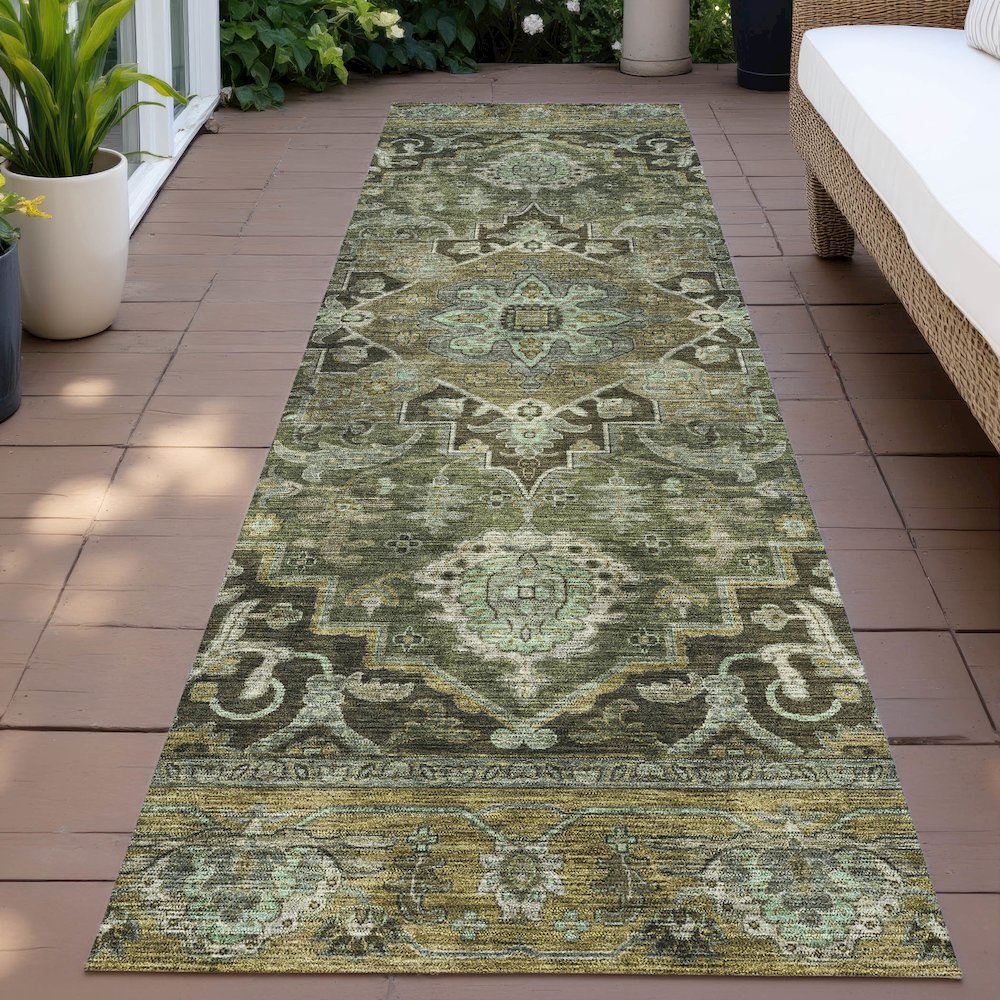 Machine Washable Indoor/Outdoor Chantille ACN2165 Olive 2'3" x 7'6" Runner Rug. Picture 6