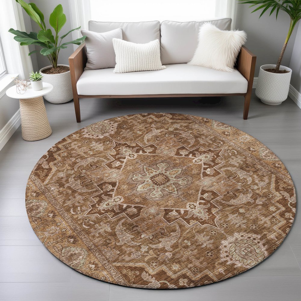 Machine Washable Indoor/Outdoor Chantille ACN2165 Terracotta 8' x 8' Round Rug. Picture 5