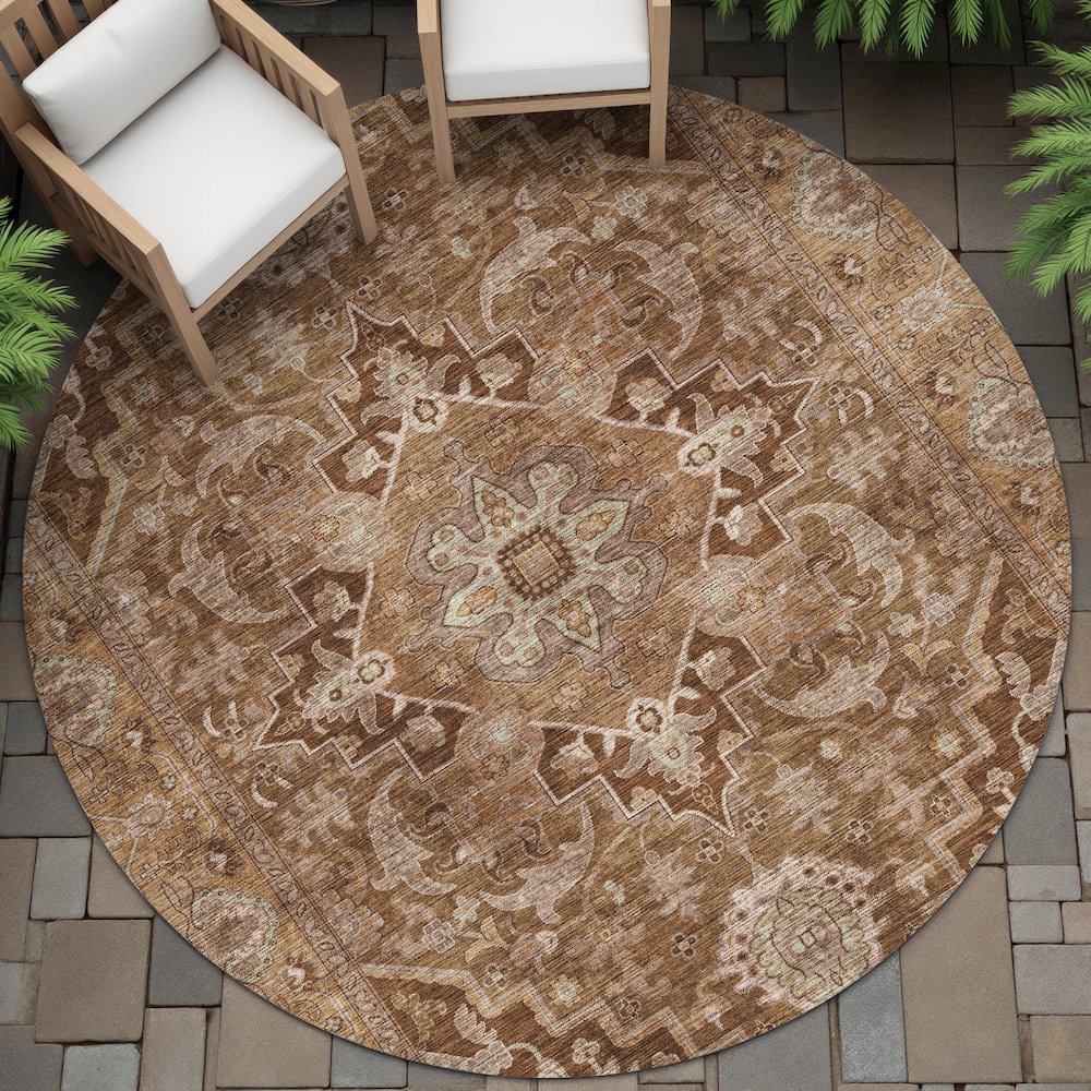 Machine Washable Indoor/Outdoor Chantille ACN2165 Terracotta 8' x 8' Round Rug. Picture 6