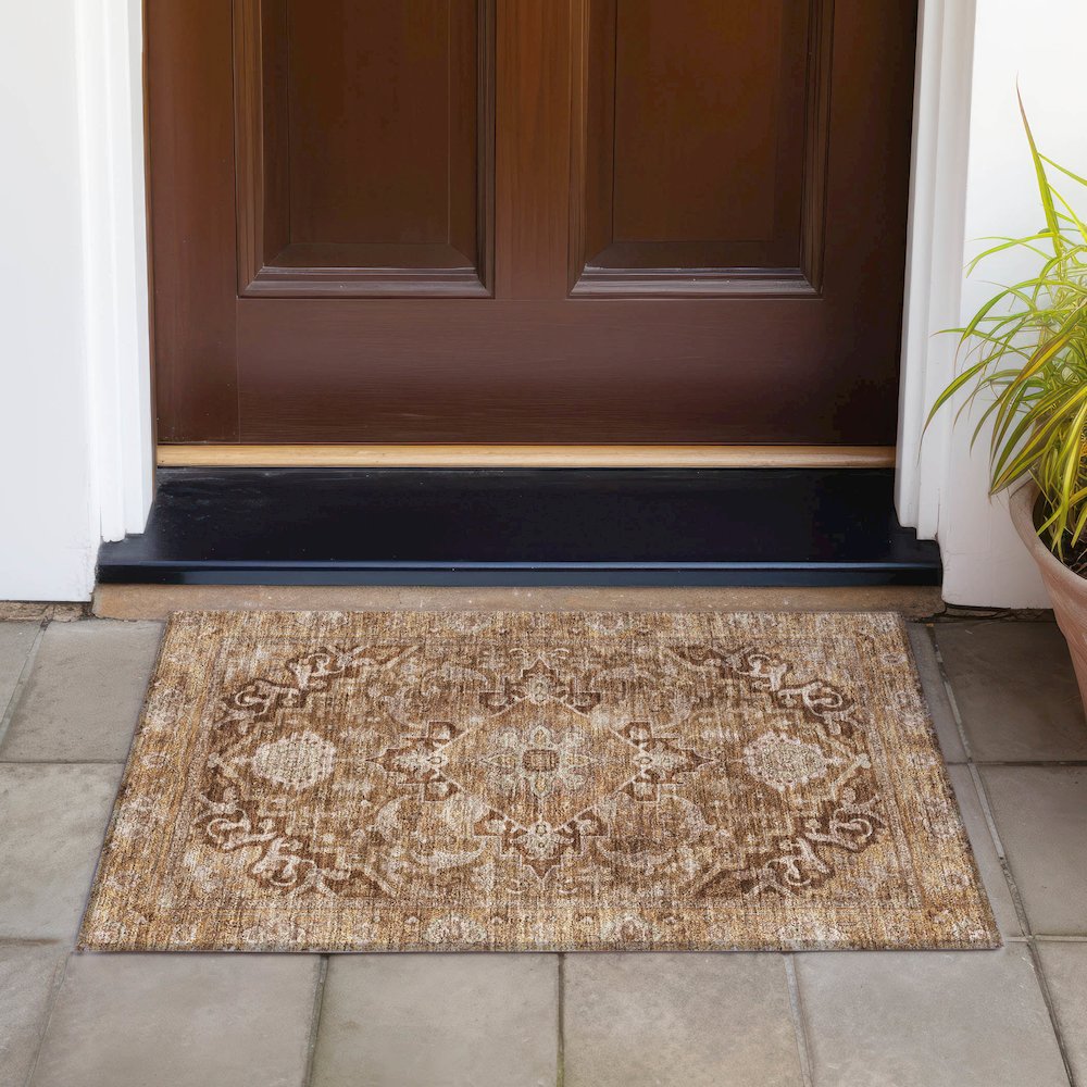 Machine Washable Indoor/Outdoor Chantille ACN2165 Terracotta 1'8" x 2'6" Rug. Picture 6