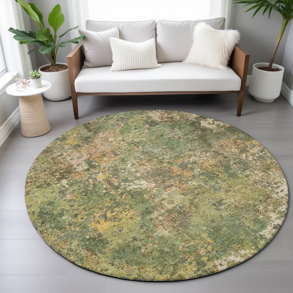 Machine Washable Indoor/Outdoor Chantille ACN2166 Aloe 8' x 8' Round Rug. Picture 5