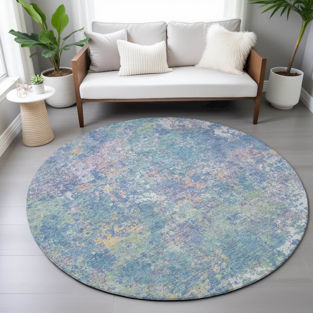Machine Washable Indoor/Outdoor Chantille ACN2166 Aqua 8' x 8' Round Rug. Picture 5