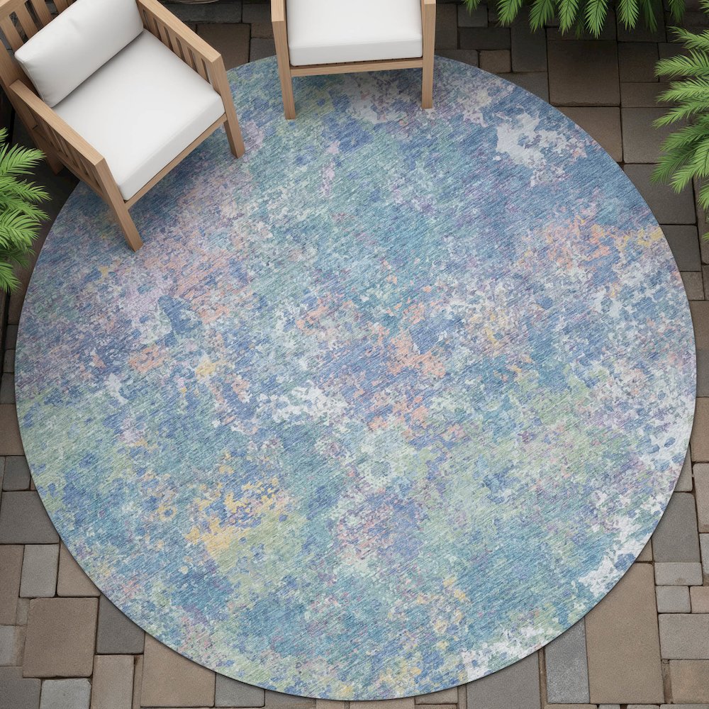 Machine Washable Indoor/Outdoor Chantille ACN2166 Aqua 8' x 8' Round Rug. Picture 6