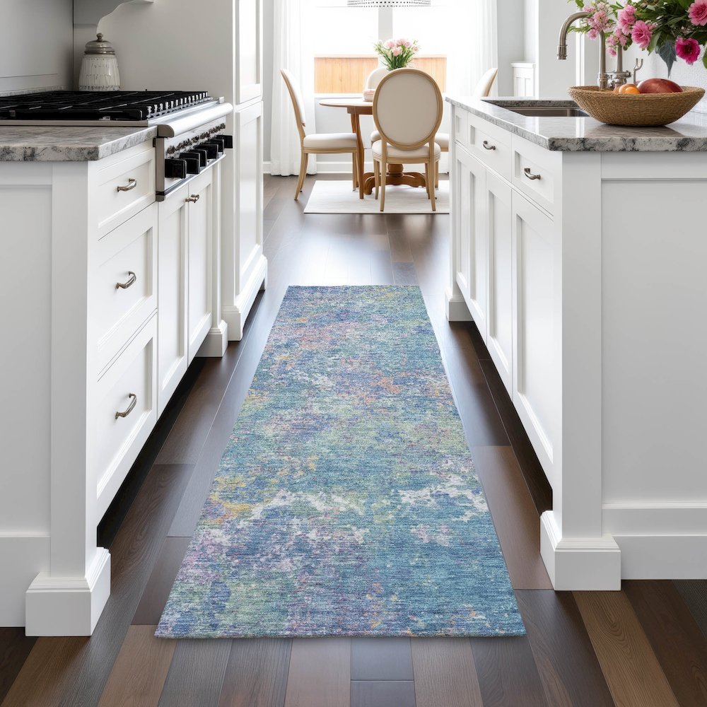 Machine Washable Indoor/Outdoor Chantille ACN2166 Aqua 2'3" x 7'6" Runner Rug. Picture 5