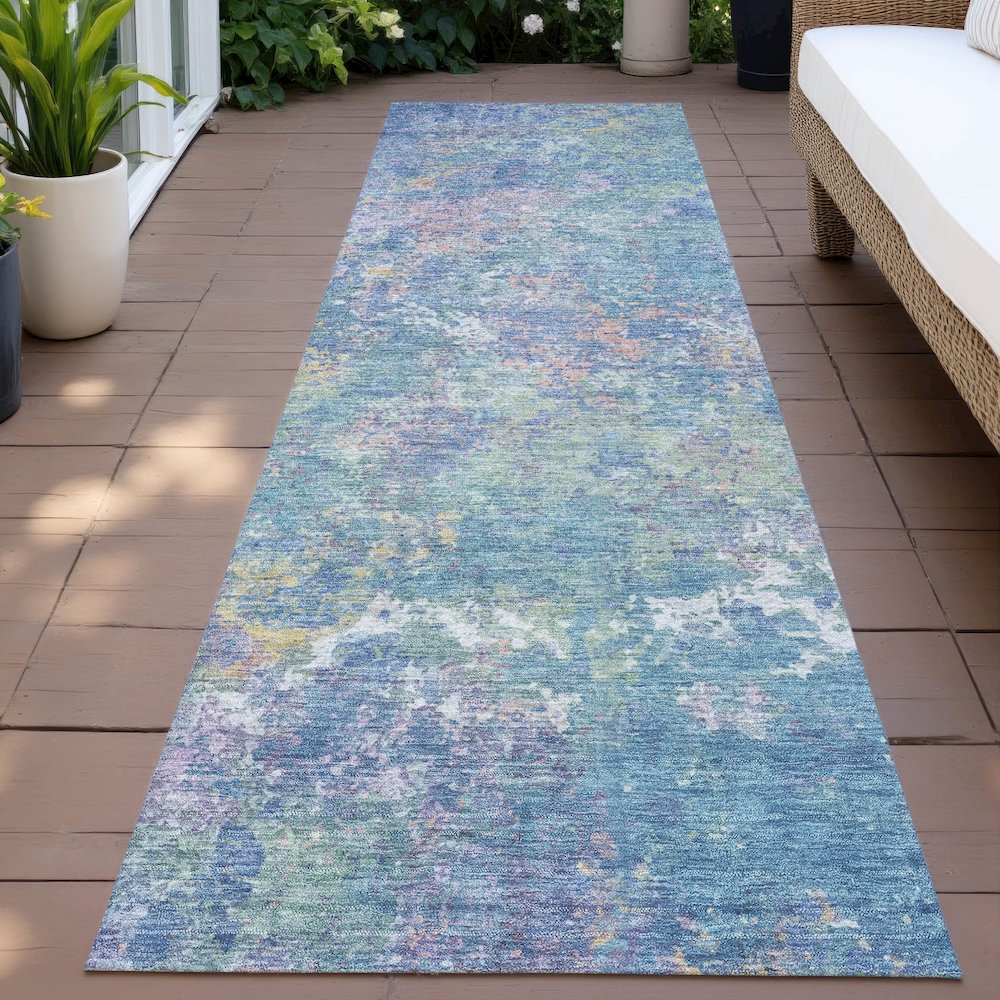 Machine Washable Indoor/Outdoor Chantille ACN2166 Aqua 2'3" x 7'6" Runner Rug. Picture 6