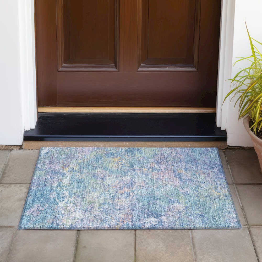 Machine Washable Indoor/Outdoor Chantille ACN2166 Aqua 1'8" x 2'6" Rug. Picture 6