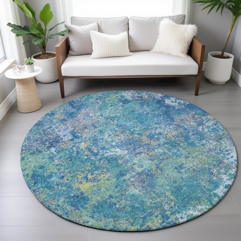 Machine Washable Indoor/Outdoor Chantille ACN2166 Blue 8' x 8' Round Rug. Picture 5