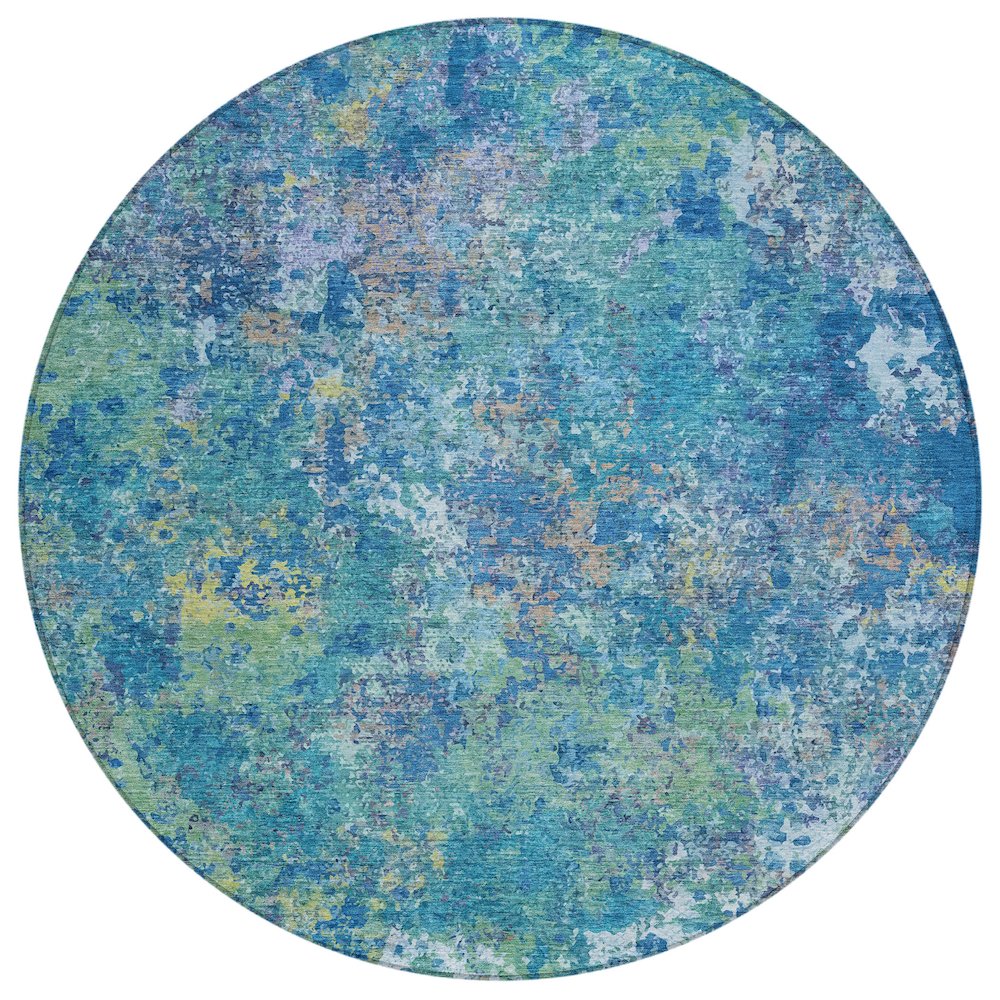 Machine Washable Indoor/Outdoor Chantille ACN2166 Blue 8' x 8' Round Rug. Picture 1