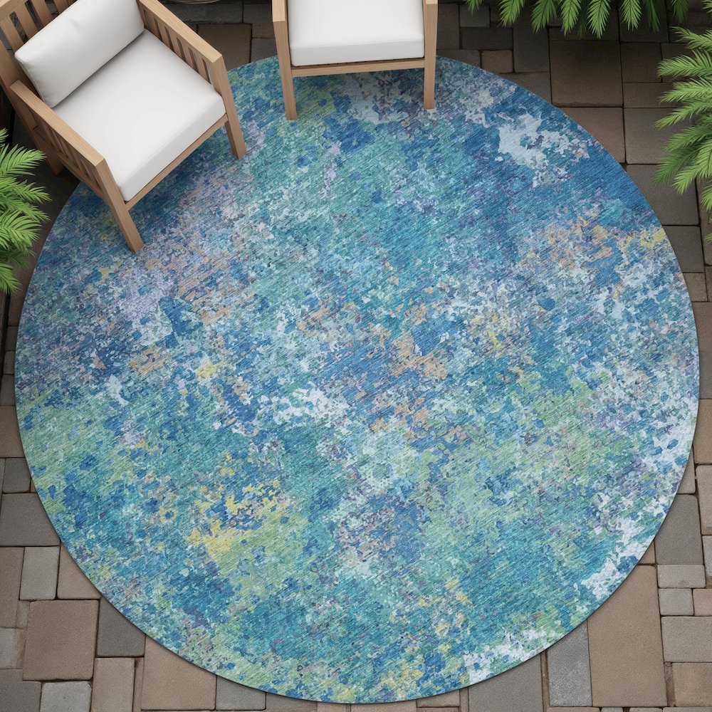 Machine Washable Indoor/Outdoor Chantille ACN2166 Blue 8' x 8' Round Rug. Picture 6