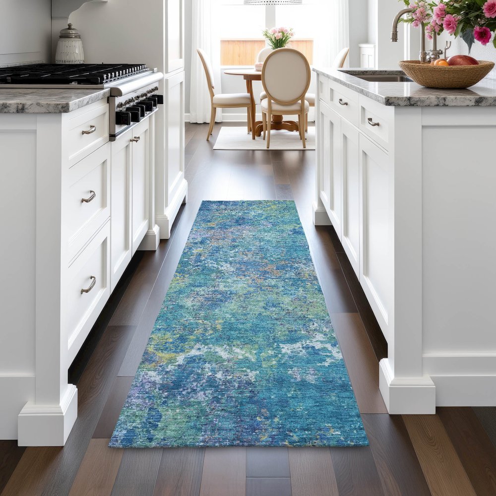 Machine Washable Indoor/Outdoor Chantille ACN2166 Blue 2'3" x 7'6" Runner Rug. Picture 5
