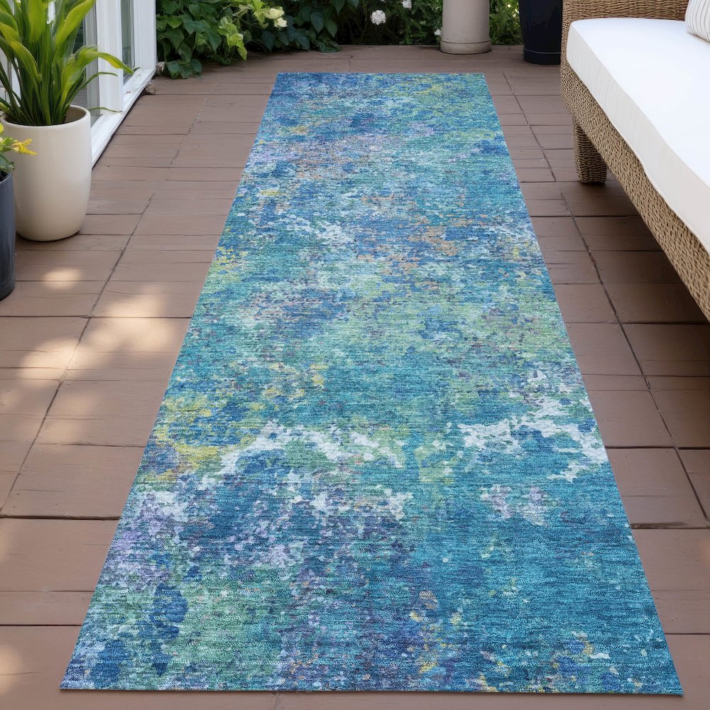 Machine Washable Indoor/Outdoor Chantille ACN2166 Blue 2'3" x 7'6" Runner Rug. Picture 6