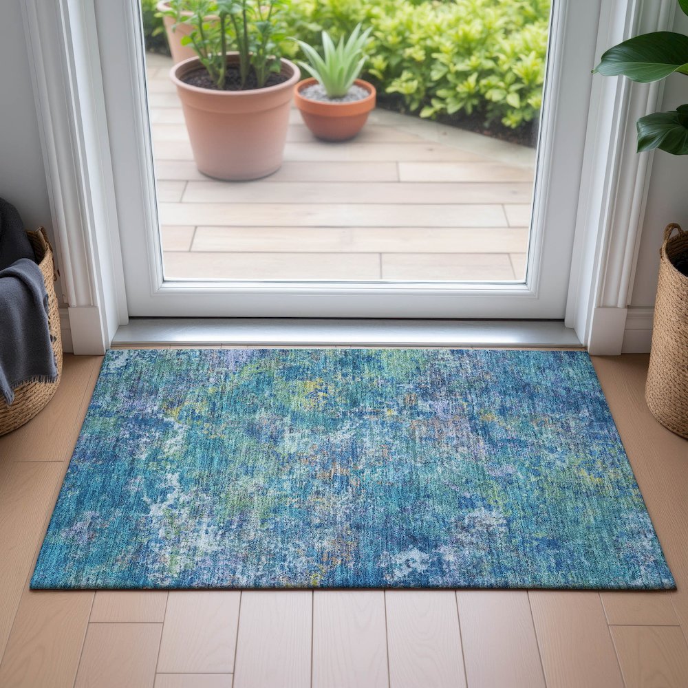 Machine Washable Indoor/Outdoor Chantille ACN2166 Blue 1'8" x 2'6" Rug. Picture 5