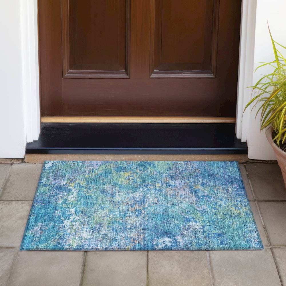 Machine Washable Indoor/Outdoor Chantille ACN2166 Blue 1'8" x 2'6" Rug. Picture 6