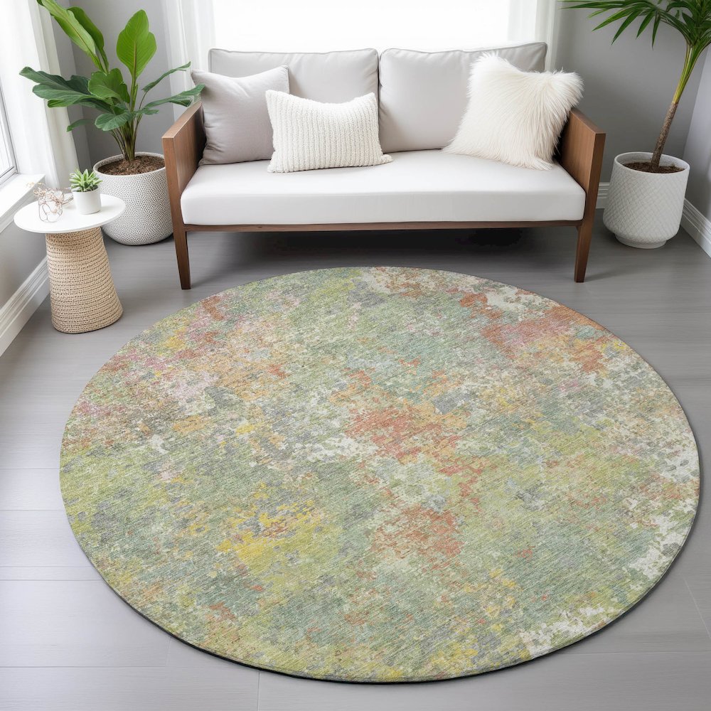 Machine Washable Indoor/Outdoor Chantille ACN2166 Green 8' x 8' Round Rug. Picture 5