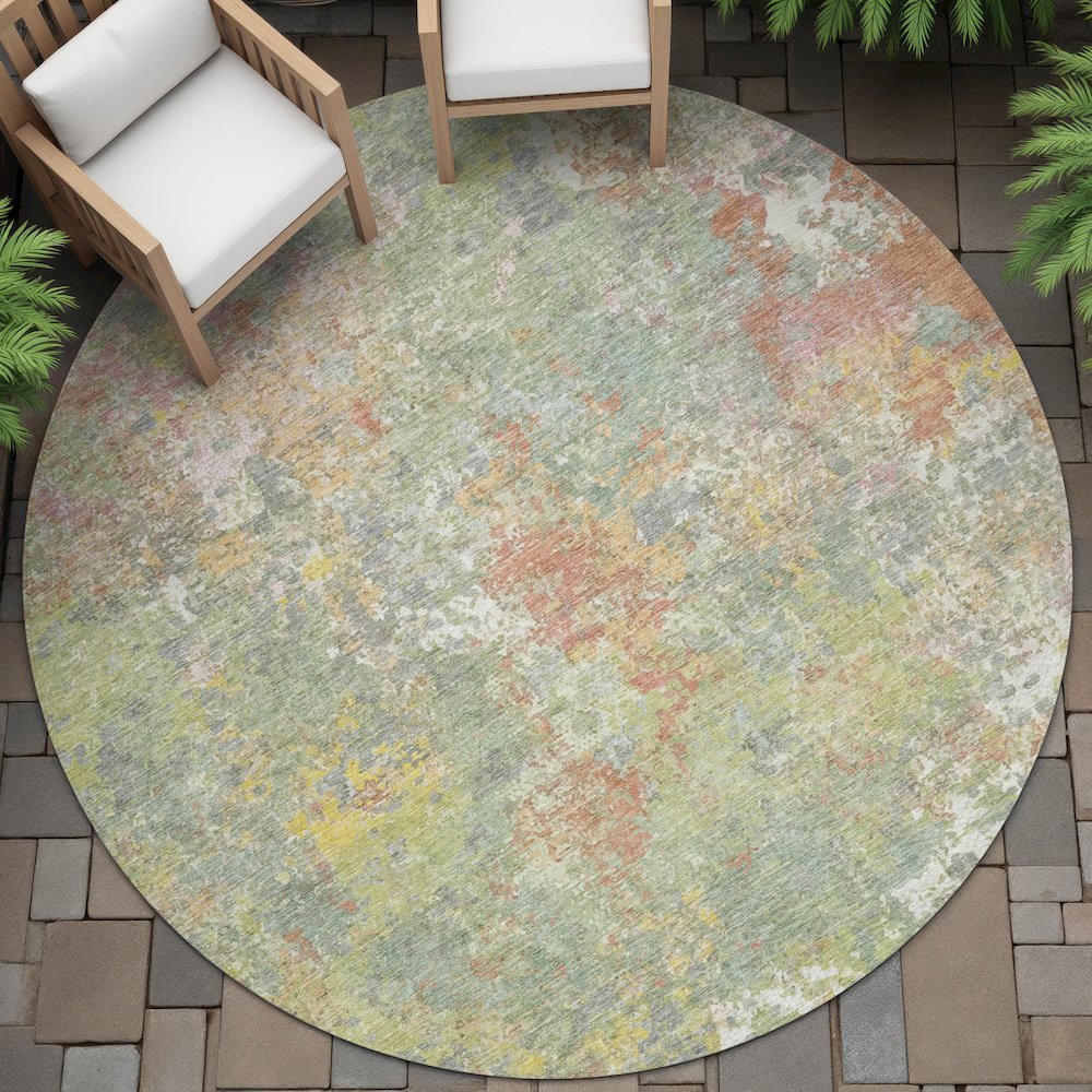 Machine Washable Indoor/Outdoor Chantille ACN2166 Green 8' x 8' Round Rug. Picture 6