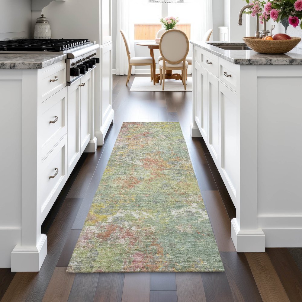 Machine Washable Indoor/Outdoor Chantille ACN2166 Green 2'3" x 7'6" Runner Rug. Picture 5
