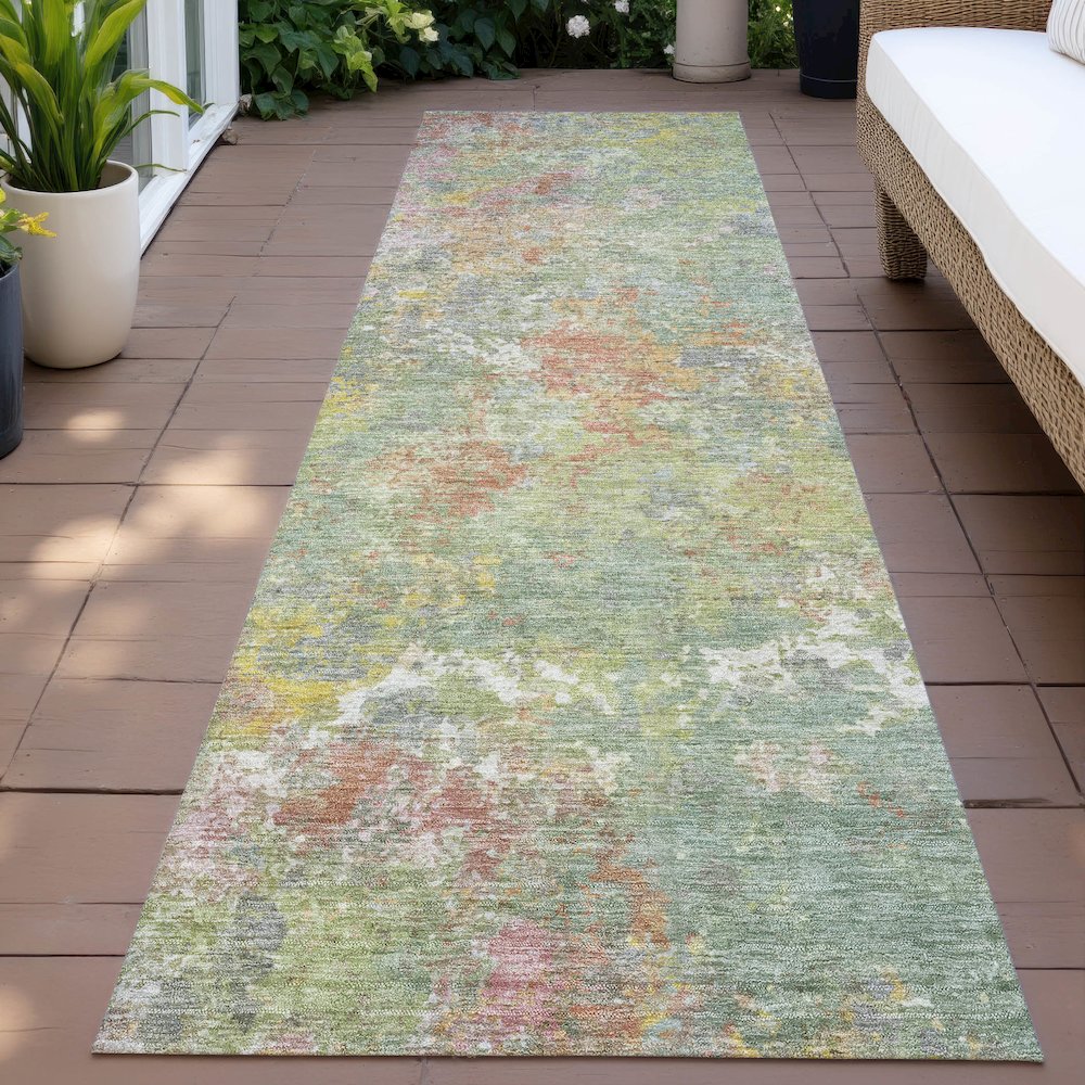 Machine Washable Indoor/Outdoor Chantille ACN2166 Green 2'3" x 7'6" Runner Rug. Picture 6
