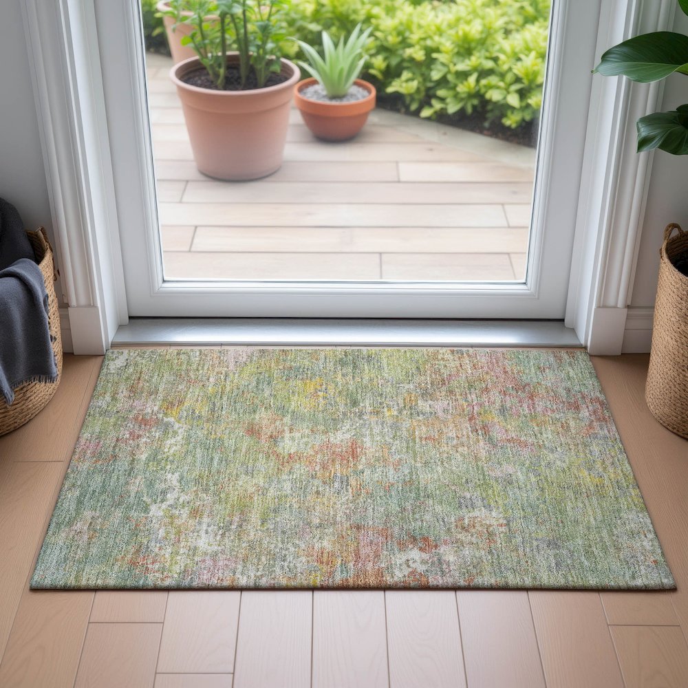 Machine Washable Indoor/Outdoor Chantille ACN2166 Green 1'8" x 2'6" Rug. Picture 5